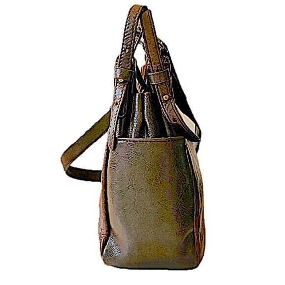 Aurielle Leather Crossbody Bag Satchel Dark Brown Silver Hardware VTG - Picture 4 of 9